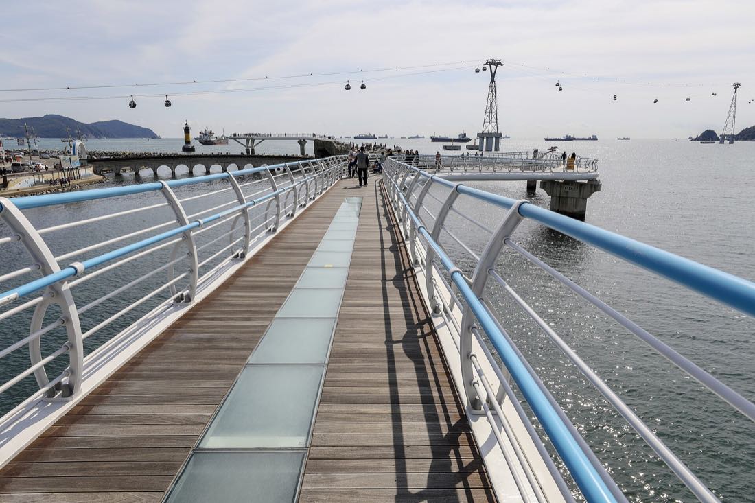 Busan Air Cruise cable cars above the Songdo Cloud Trails skywalk